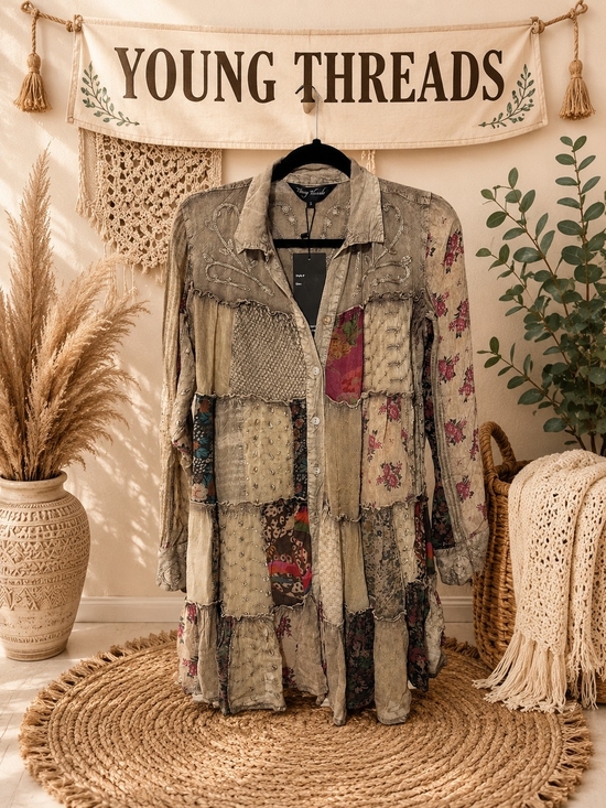 Young Threads Dresses & Skirts - Young Threads Olive Patchwork Mini Dress